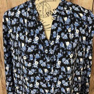 Cato Bohemian Floral Striped Hem V-neck Button 3/4 Pullover Blouse‎ Size…